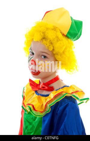 kleine traurige Clown auf weißem Hintergrund Stockfoto