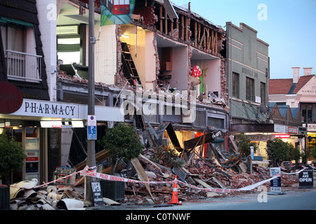 Reduzierte Ladenfronten im Merrivale, Christchurch, New Zealand, nach dem Erdbeben der Stärke 6,3 Stockfoto