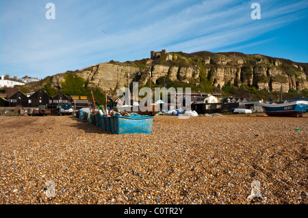 Stade-Hastings mit dem Osten Klippen im Hintergrund East Sussex England Stockfoto
