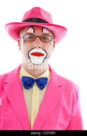 Porträt von männlichen Clown in Rosa auf weißem Hintergrund Stockfoto