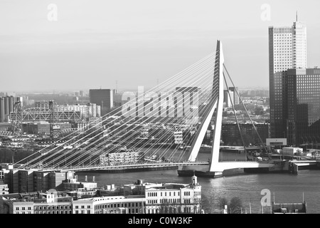 Erasmusbrücke in Rotterdam. Graustufen horizontalen Schuss Stockfoto