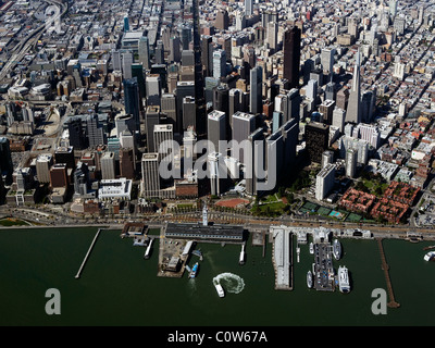 Luftbild oben vom Ferry Building, Market Street Downtown San Francisco Kalifornien Stockfoto