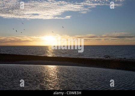 Sonnenaufgang auf der Küste des südlichen Marokko mit dem Atlantischen Ozean Stockfoto