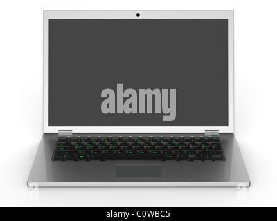 Silber Metall Laptop mit beleuchtete Tastatur isoliert auf weißem Hintergrund Stockfoto