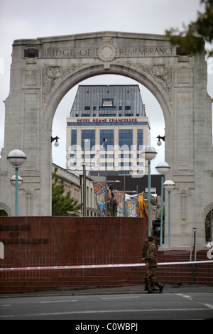 Das beschädigte Grand Chancellor Hotel, Christchurch, Neuseeland nach dem Erdbeben der Stärke 6,3 Stockfoto