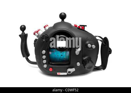 Ein Hugyfot wasserdichte Kamera-Gehäuse für digitale Spiegelreflex-Kamera Canon EOS 5D (Rückansicht). Stockfoto