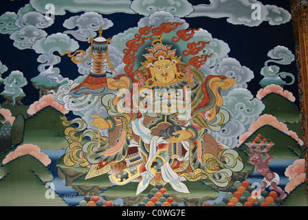 Wandmalerei von tantrischen Gott vor dem Eingang von Thimphu Dzong, Thimphu, Bhutan Stockfoto