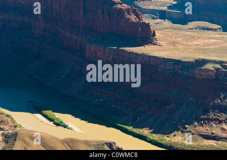 Blick auf La Sal Mountains, Colorado Plateau, Fluss, 6000 Fuß über dem Meeresspiegel, Salzseen, geologische, Dead Horse State Park, Utah, USA Stockfoto
