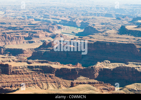 Blick auf La Sal Mountains, Colorado Plateau, Fluss, 6000 Fuß über dem Meeresspiegel, Salzseen, geologische, Dead Horse State Park, Utah, USA Stockfoto