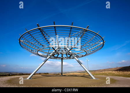 Die Haslinden Halo ein Metall Gitter Artwork, monumentale, 18 m Durchmesser Artwork, in 2007 in Städte Rossendale, Lancashire, Großbritannien Stockfoto