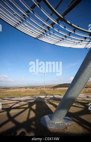 Die Haslinden Halo ein Metall Gitter Artwork, monumentale, 18 m Durchmesser Artwork, in 2007 in Städte Rossendale, Lancashire, Großbritannien Stockfoto