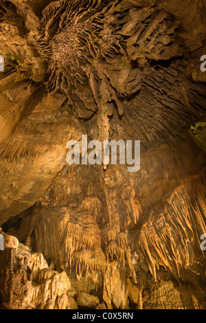 Sinterbildung im Drapierung Room, Mammoth Cave National Park, Kentucky USA Stockfoto