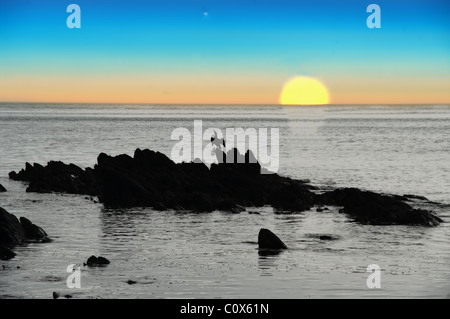 Meereswellen lash Linie Auswirkungen Rock auf den Steinen Stockfoto