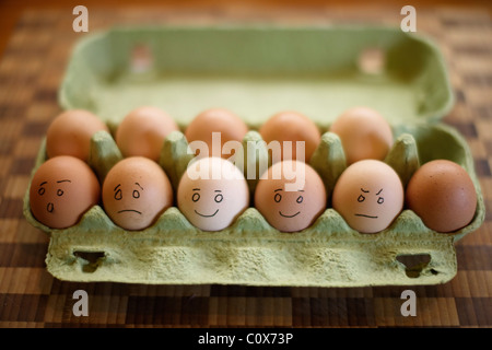 Bio Freilandeier in grüner Eierkarton. Stockfoto