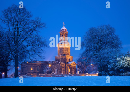 Winterschnee im Abendlicht, St. Chads Kirche, Quarry Park, Shrewsbury, Shropshire, England, UK, Deutschland, GB, Stockfoto