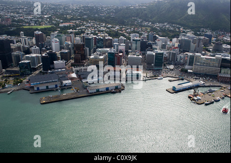 Wellington City und Wasser aus der Luft. Stockfoto