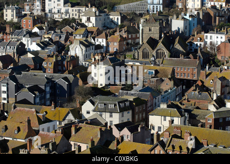 Hastings alte Stadt-Dächer aus dem Osthügel gesehen Stockfoto
