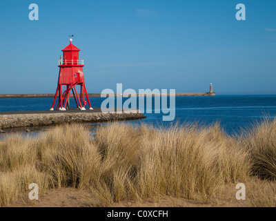 Die Herde Buhne Leuchtturm bei Tynemouth an einem sonnigen Frühlingstag Stockfoto