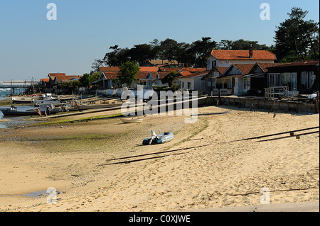 Shore vorne und Strand des Dorfes du Canon in Cap Ferret, Arcachon Bay, Departement Gironde, Frankreich Stockfoto