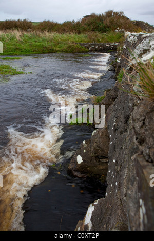 Clapper Bridge, Mayo, von einem John Alexander, Mitglied einer evangelischen Kolonie in den 1840er Jahren erbaut. Stockfoto