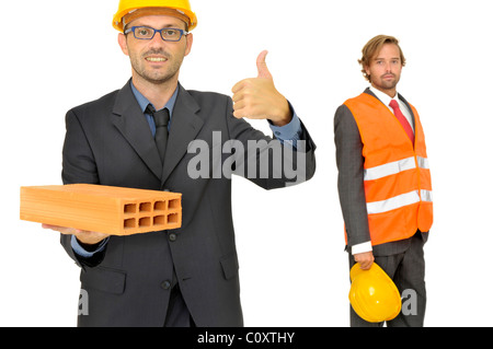 Ingenieure-Team isoliert in weiß Stockfoto