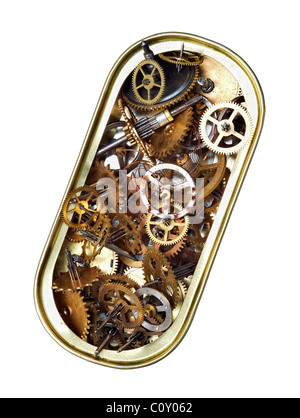 Uhrwerk in der Dose - Zeit in Dosen Stockfoto