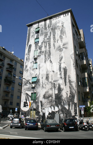 Francesco Totti Wandbild moderne Kunst am Bau in Garbatella, Rom Stockfoto