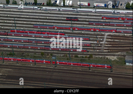 Luftaufnahme über Deutsche Bundesbahn Waggons am Hauptbahnhof München München Hauptbahnhof Deutschland Stockfoto
