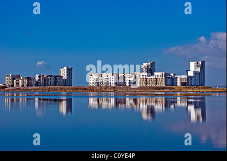 Western Harbour Waterfront Entwicklung komplexer in Leith Docks Edinburgh Schottland von Osten aus gesehen Stockfoto