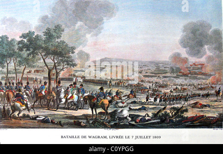 Schlacht von WAGRAM (Juli 1809) mit Napoleon auf weißen Pferd auf der linken Seite gestochen von Carl Vernet Stockfoto