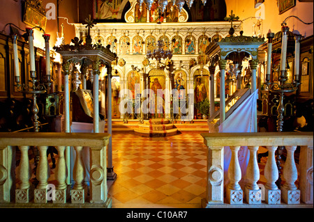 Innenraum der Theotokos, Kloster, Paleokastitsa, 18. Jahrhundert Griechisch Orthodox. Ionischen Insel Korfu, Griechenland Stockfoto