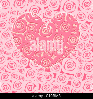 Happy Valentines Day Herz mit rosa Rosen Illustration Stockfoto