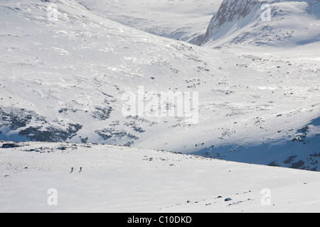 Skibergsteiger auf dem Hochplateau Cairngorm in vollen Winter Bedingungen, Schottland, Großbritannien. Stockfoto