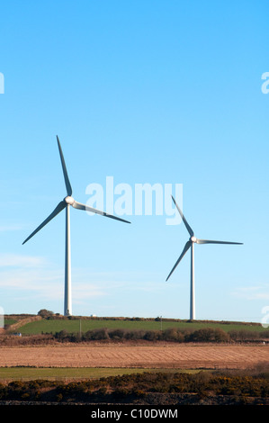 Die neuen Turbinen auf Delabole Wind Farm, Cornwall, UK Stockfoto