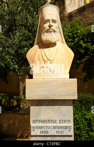 Büste des griechischen orthodoxen Metropolitan Patriach des griechischen Kykladen, Syros, Syros Insel [Σύρος] Stockfoto