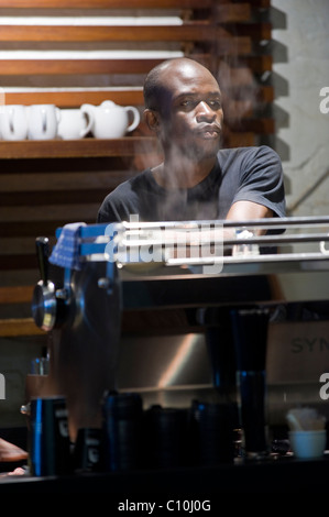 Barista arbeitet in einem Kaffeehaus in Cape Town, South Africa Stockfoto