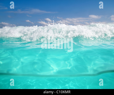 Wasserlinie Karibik Unterwasser Schaum Welle türkisfarbenen Meer Stockfoto