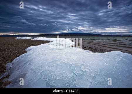 Letzten Winter Eis im Frühjahr in der Nähe von Allensbach am Bodensee bei schweren Stürmen, Xynthia, Baden-Württemberg, Deutschland, Europa Stockfoto