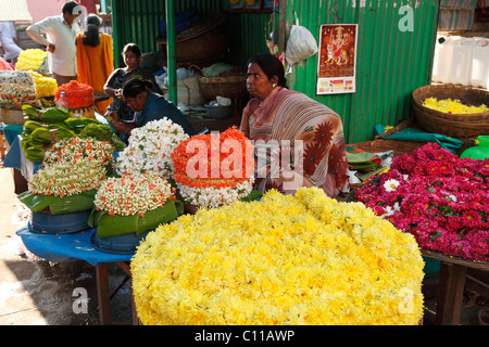 Blume Stand auf Devaraja Markt, Mysore, Karnataka, Südindien, Indien, Südasien, Asien Stockfoto