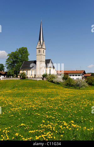 St. Leonhard-Kirche Kirche, Reichersdorf bei der Seehamer See See, Upper Bavaria, Bavaria, Germany, Europe Stockfoto