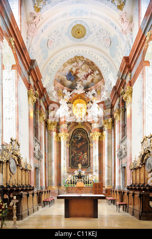 In der Abteikirche mit Fresken von Paul Troger, Benediktinerkloster Stift Altenburg, Altenburg, Waldviertel Stockfoto