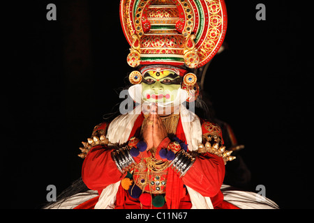 Kathakali Tanz, Pachcha oder Pacha Charakter, Kerala, Südindien, Asien Stockfoto
