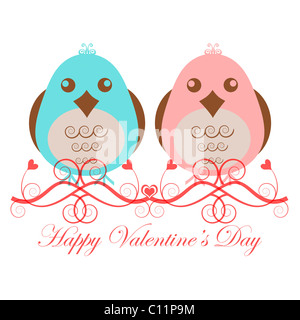 Valentines Tag zwei Liebe Vögel rosa blau auf weißem Hintergrund Stockfoto