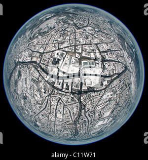 Luftaufnahme, fisheye, 360-Grad Panorama, Schnee, Karl-Ernst-Osthaus-Museum, Herdecke, Hagen, Nordrhein-Westfalen Stockfoto