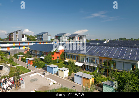 Solarsiedlung, Quartier Vauban, neues Wohngebiet entwickelt als Freiburgs Eintrag für die EXPO 2010 in Shanghai, Freiburg Stockfoto