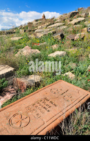 Historischen armenischen Friedhof, Grab, Grabstein bei Khor Virap Kloster, Armenien, Asien Stockfoto