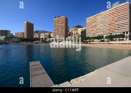 Larvotto beach, Wolkenkratzer, Fürstentum Monaco, Cote d ' Azur, Europa Stockfoto