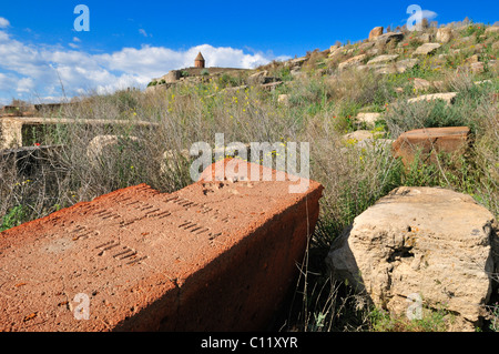 Historischen armenischen Friedhof, Grab, Grabstein bei Khor Virap Kloster, Armenien, Asien Stockfoto