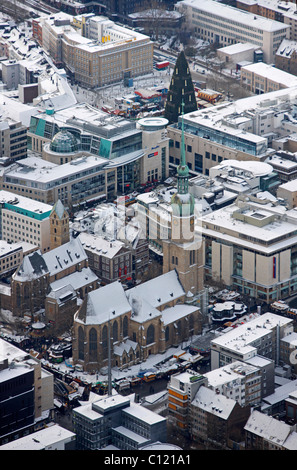 Luftaufnahme, Rheinoldikirche Kirche, Weihnachtsmarkt, Schnee, Dortmund, Ruhrgebiet Region, North Rhine-Westphalia Stockfoto