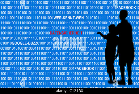 Datensicherheit in sozialen Netzwerken im Internet, Google Buzz, Facebook, Wer-Kennt-Wen, Schutz von Jugendlichen Stockfoto